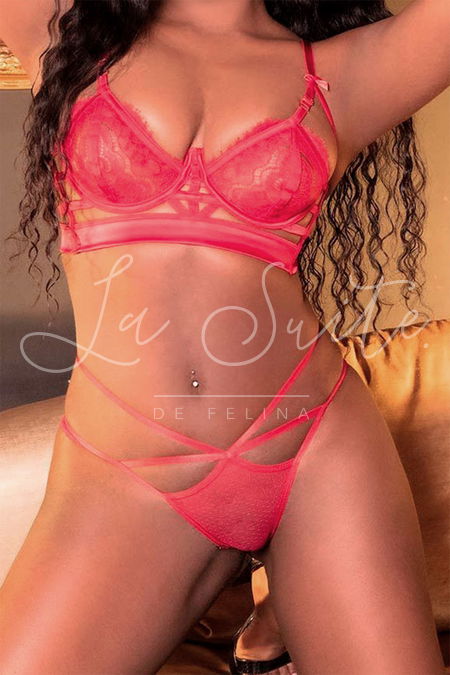 Luxury escort with red lingerie in La Suite Barcelona, Gabriela